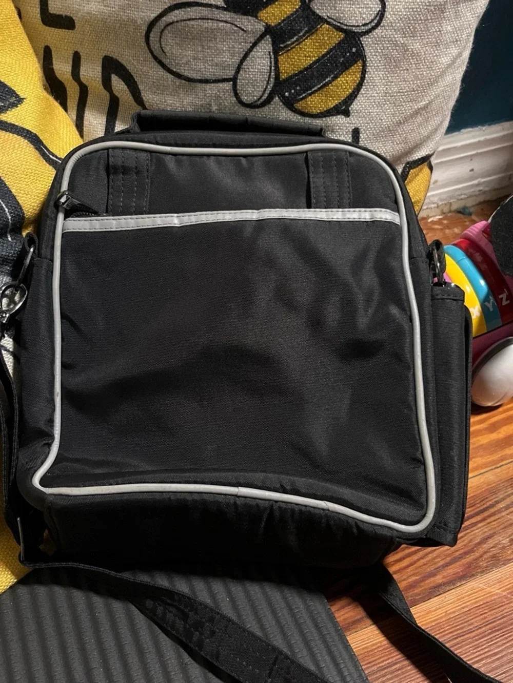Lug Black Quilted Messenger Bag with Silver Trim